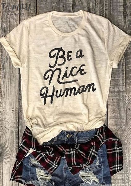 

v шеи лета женщин с коротким рукавом рубашки be a nice human t shirt мода flesh женщины тенниска 2020 casual женский, White