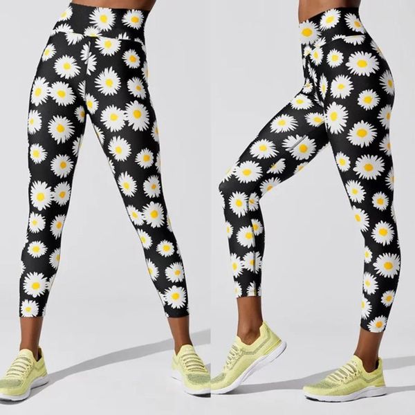 

fitness high waist women yoga pant sunflower print leggings sports hip lifting yoga pant workout running activewear#20, White;red