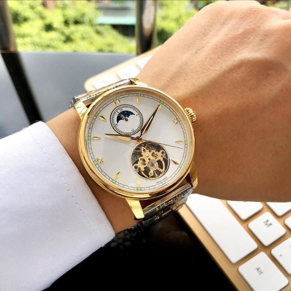 

fashion brand watch 44mm automatic movement 316 stainless steel strap wristwatches business mechanical watch for men, Slivery;brown