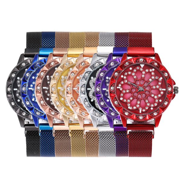 

aplustrade 360 degree rotation women watch mesh magnet starry sky ladies watch fashion geometric quartz watch relogio feminino, Slivery;brown