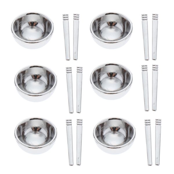 

6 pairs mini metal bowls chopsticks model toy for 1:12 scale dollhouse miniature accessories