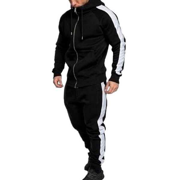 Venda por atacado - masculino casual de alta qualidade zíper sportswear lateral listrado hoodie hoodie jaqueta calça calças
