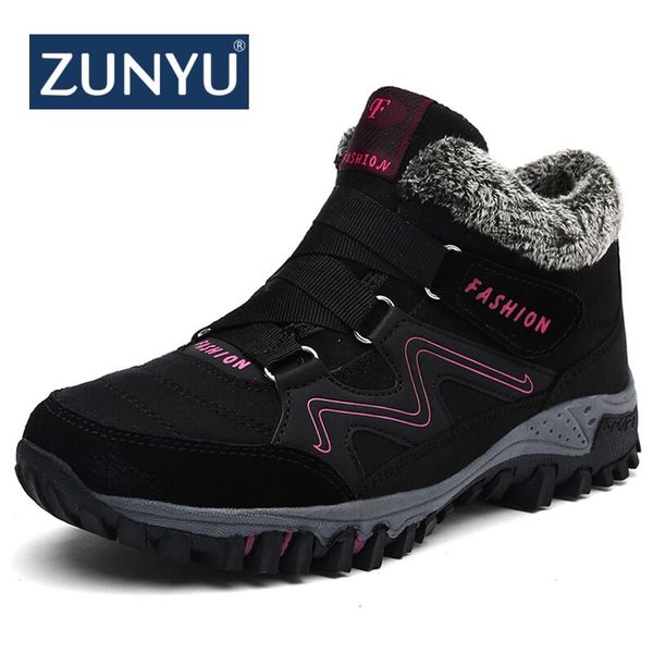 

zunyu new women snow boots winter ankle ankleots boots warm plush platform fashion female wedge shoes snow waterproof boot, Black