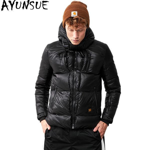 

ayunsue 2019 men's down jacket winter coat men fashions thick warm puffer down jackets coats with hat parka manteau homme kj790, Black