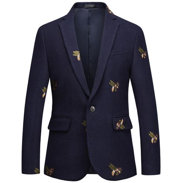 

men's blazer embroidery wedding smart casual slim fit jacket one button wedding dress casual clothes male, Black