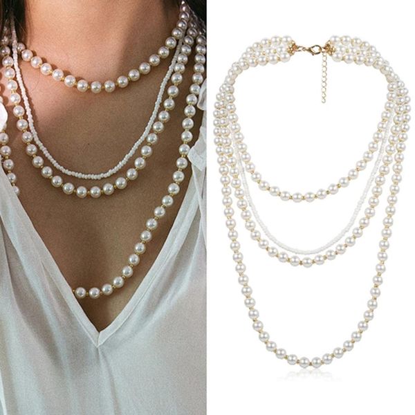 

women casual beads chain multi layer chain link 40.5+15cm white necklaces necklace, Silver