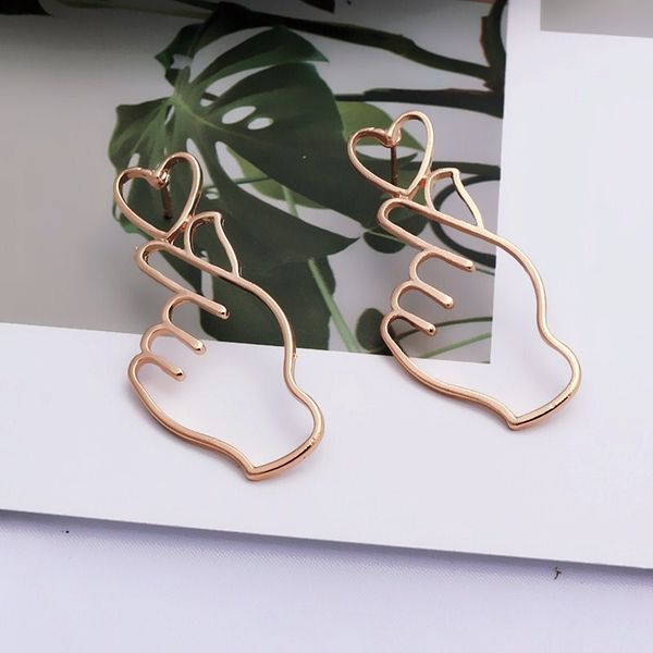 

simple design gold color hollow hand earrings for women new brand fashion ear piercing heart gesture earring gift, Silver
