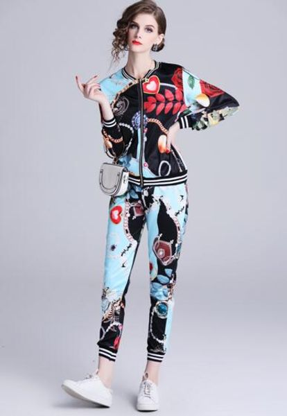 

new sports casual print jacket feet pants two-piece suit, White