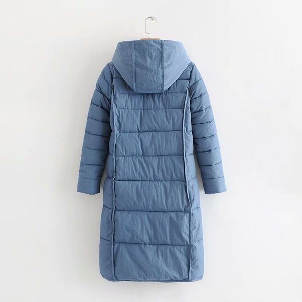 

winter new solid color fashion slim long-sleeved hooded warm long cotton coat women's cotton clothing, Black