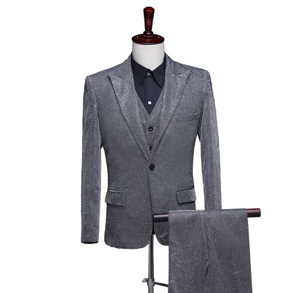 

new mens fashion shiny changed colorful 3 pcs set suits purple gray blue wedding groom prom dress suits, White;black