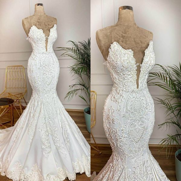 Vestidos De Novia Meerjungfrau Hochzeitskleid Schatz Volle Spitze Perlen Brautkleider Appluques Nach Maß Brautkleid