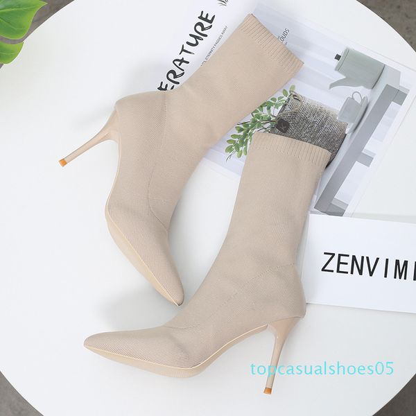 

socks and boots woman 2019 high with short boots sharp woman fine with down elastic force solid color t05, Black