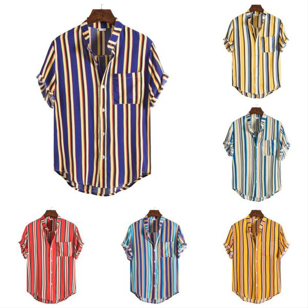 

men's short sleeve shirt stand-up collar striped short sleeve shirt fashion casual loose men shirts, White;black