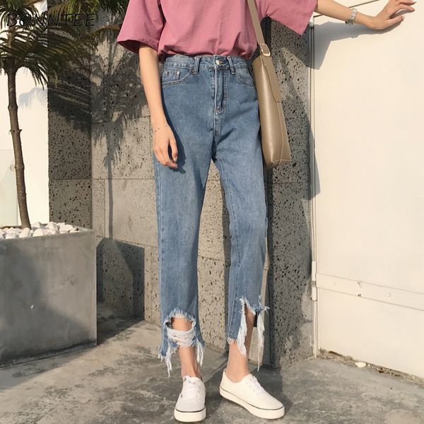 

jeans women retrotrendy elegant all-match high-quality leisure daily womens female lovely simple 2019 korean style loose, Blue