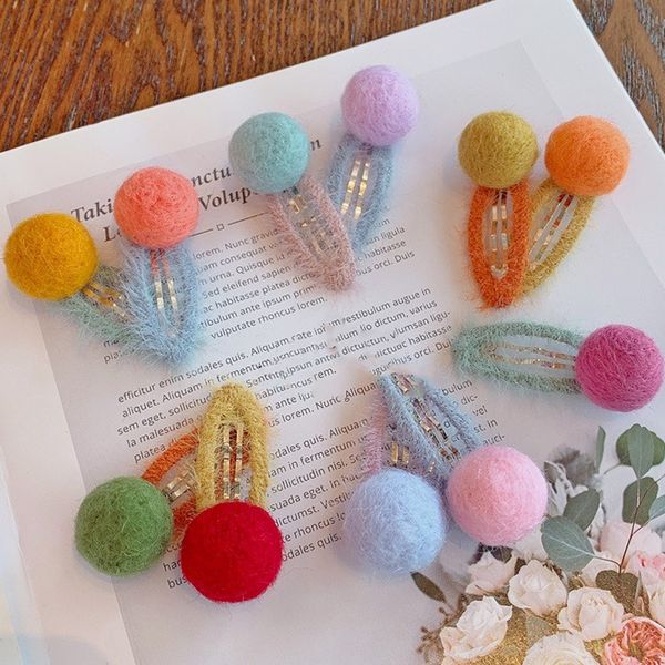 

20pcs fashion cute felt pom pom snap clips solid color ball barrettes hairpins princess headwear girls hair accessories, Slivery;white