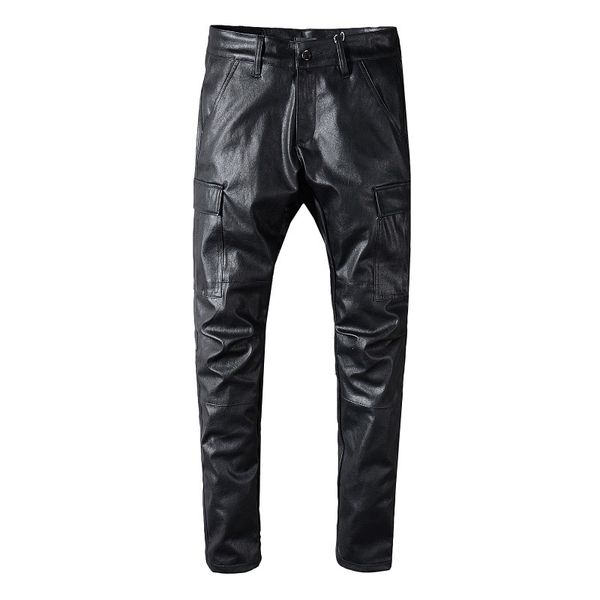 

famous mens stylist pants mens hip hop pu leather straight pants jeans men women slim skinny pants trousers, Blue