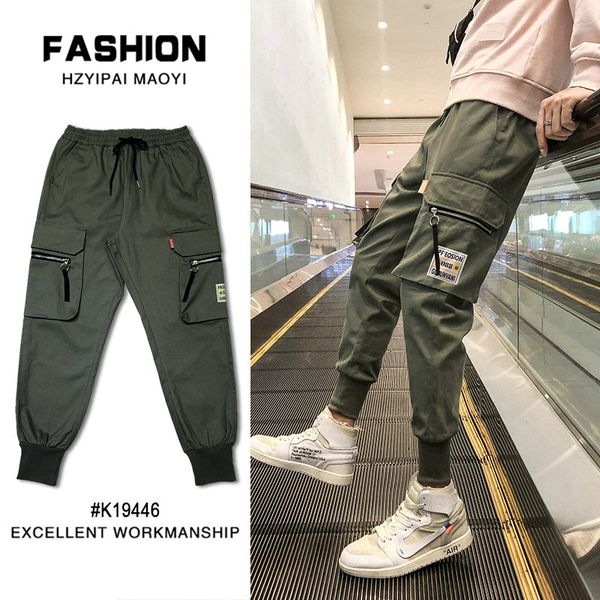 

Januarysnow Fashion Brand Men's Leggings Multi Pocket Overalls Students' Casual Little Leggings Handsome Harun Pants