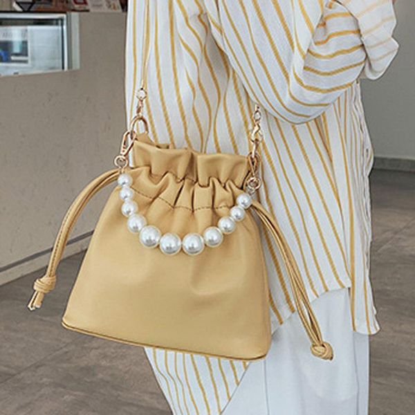 

2020 fashion small women bag pu leather chain handbags pearl bucket shoulder bag flap crossbody bags for women messenger bags