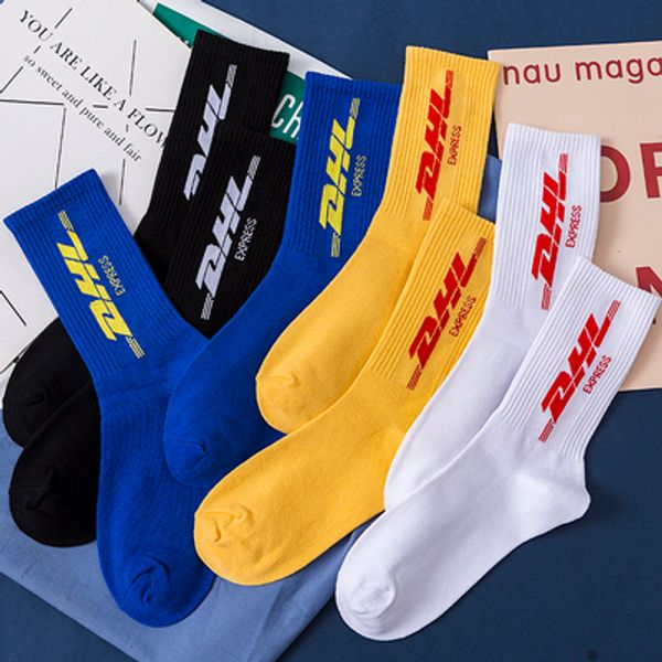 

4 colors fashion brand dhl socks for men women skateboards striped middle long hip hop fashion socks, Black