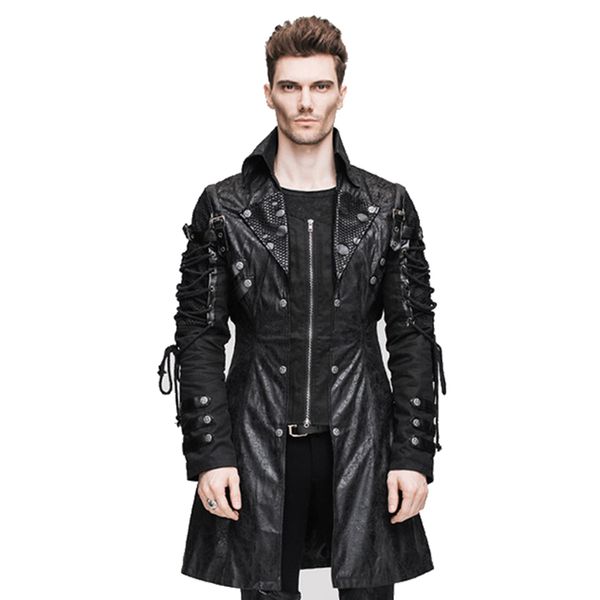 

men winter jacket 2017 new casual motorcycle faux leather jackets mens long splicing stage dust coat, Black