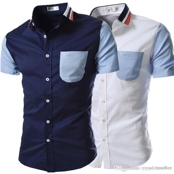 

рубашки мужские с коротким рукавом slim fit повседневные рубашки модельер однобортный топы мужской футболки, White;black