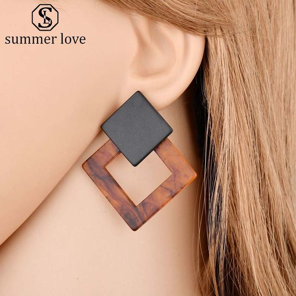 

new arrival geometric cellulose acetate dangle earring for women hollow diamond shape drop earring fashion jewelry gift, Silver