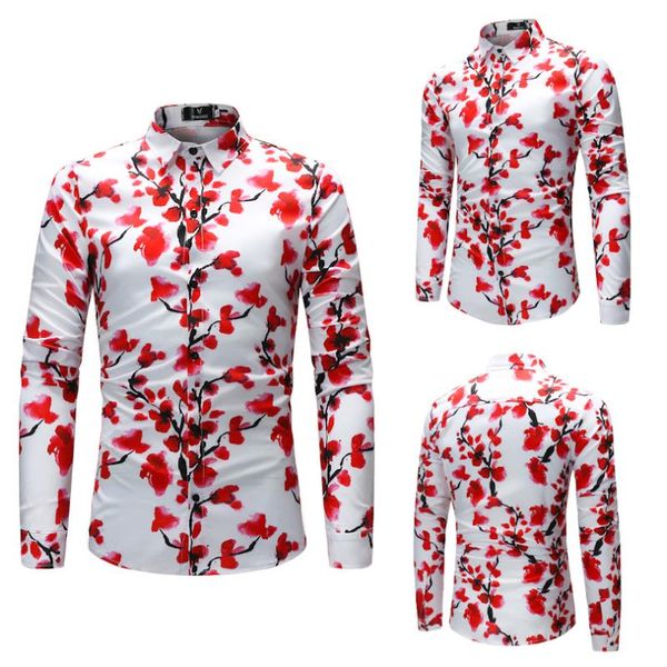 

новая осень моды марка мужчины рубашка с длинным рукавом vortex printed turn down воротник тонкий mens fit social рубашкам -4xl, White;black