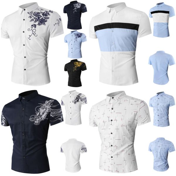

casual sleeve short fit slim 2019 new style fashion men's button personality pocket short sleeve t-shirt, White;black