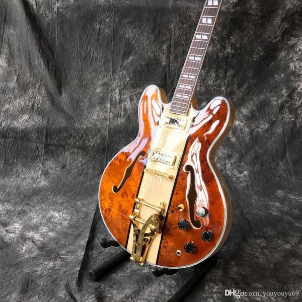 

customized high-quality selling double f-hole hollow body jazz electric guitar, guitar golden hardware accessories, sh