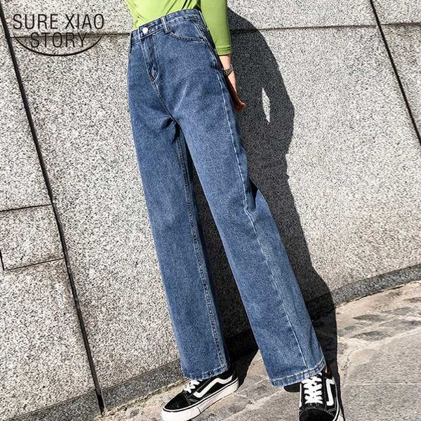 

2020 loose vintage high waist cotton jeans womens clothing wide leg jeans pants women spring dark blue casual trousers 8346 50