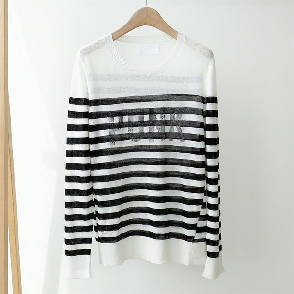 

women sweater 2020 spring and autumn new pullover letter breathable thin section loose round neck long sleeve pullover, White;black