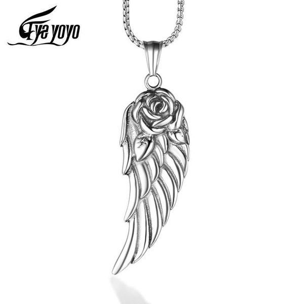 

eyeyoyo feather necklace rose angel pendant men's punk necklace, Silver