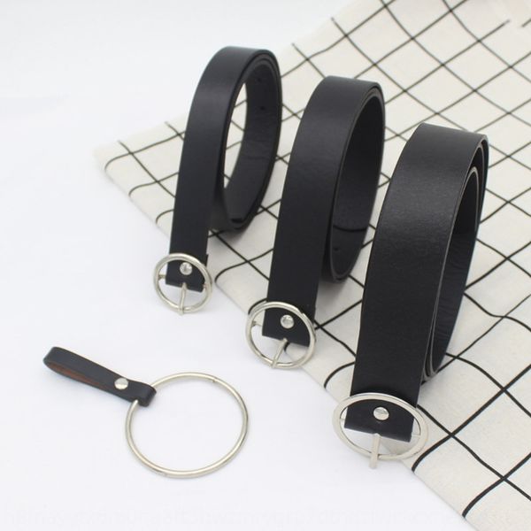 

round women's belt pin women's solid alloy pin buckle pu belt ins all-match decoration, Black;brown
