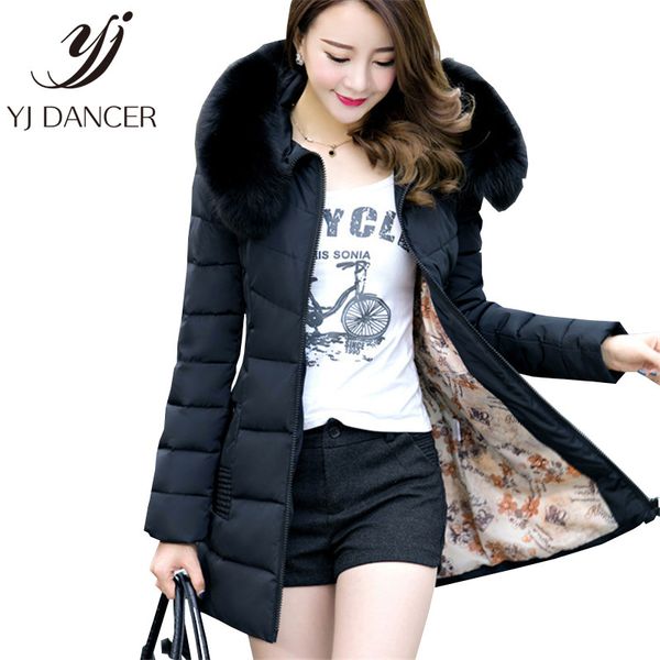 

2018 winter new casual slim long section long sleeve warm coat hooded fur collar casual european american women's css095, Black