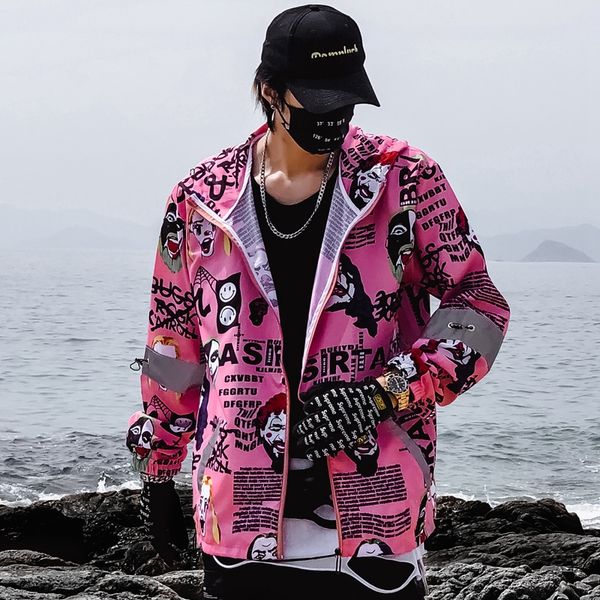 

fashion brand men jackets autumn summer mens hip hop printed cool jacket coat mens slim fit thin jacket streetwear male, Black;brown