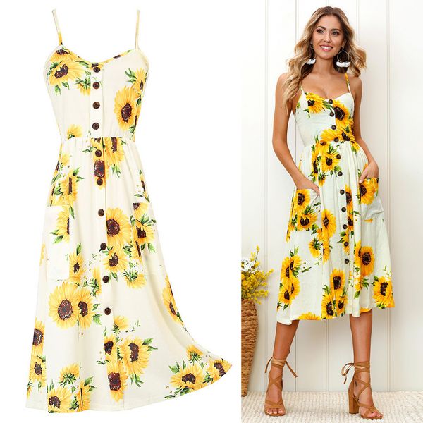 

New Fashion Women Strap Casual Dress Vintage Flower Print Party Club Bohemia V-neck Sexy Maxi Dress Black Casual Dresses S-3XL