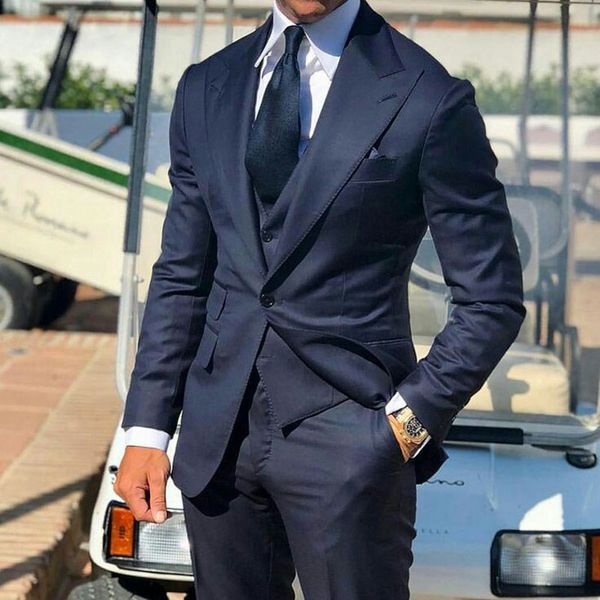 

wide peaked lapel navy blue men suits for wedding groom tuxedo man jacket groomsmen blazer trajes de hombre 3piece slim terno masculino, Black;gray
