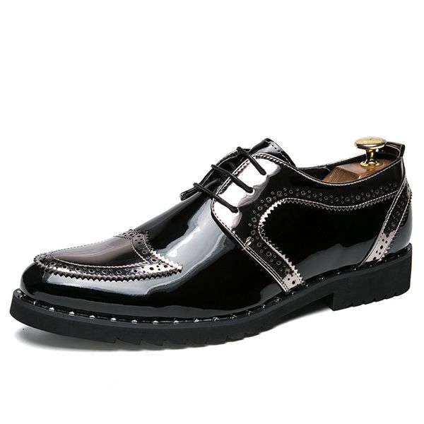 

men leather dress shoes evening party wedding shoes men's flats formal autumn men business lace up oxfords for, Black