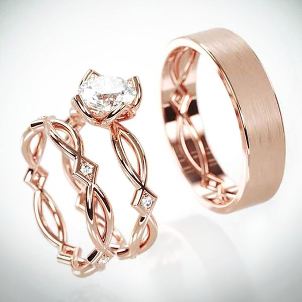 

aprilgrass brand new coming 3pc bridal ring sets rose gold series cirrus twig pattern design factory direct selling engagement rings, Silver