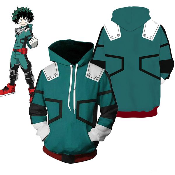

costumebuy my hero academia boku izuku midoriya cosplay costumes anime deku battle green hooded jacket hoodie unisex, Black