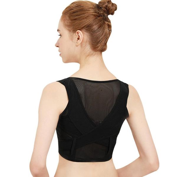 

back support posture corrector therapy corset spine belt lumbar correction bandage for men women, Black;blue