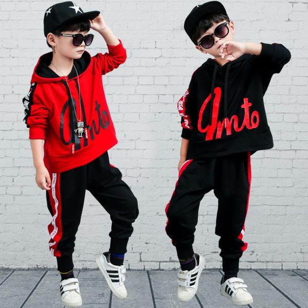 

2019 big boys clothing spring and autumn set cotton fashion long sleeves hoodies + haren pants yellow black outfits for 3-14y, White