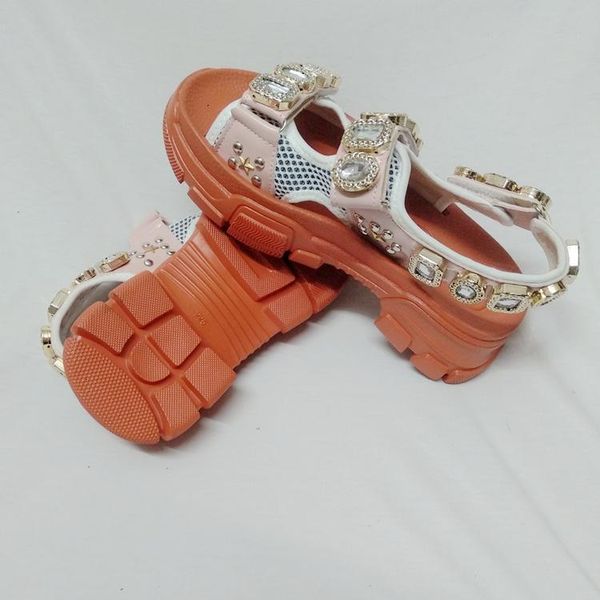 

2019 the latest rhinestone platform sandals beige luxury beach designer slides fashion women designer shoes summer with box lll, Black