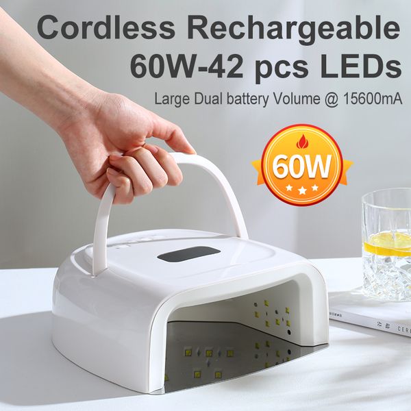 

2020 new upgraded red light rechargeable led uv nail lamp large battery lcd display gel polish nail art light dryer 60w cordless