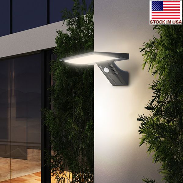 Estoque em US + Solar levou ao ar livre iluminação IP65 Waterproof luzes de parede PIR Motion Sensor Outdoor Luz de emergência para Jardim Garagem industrial