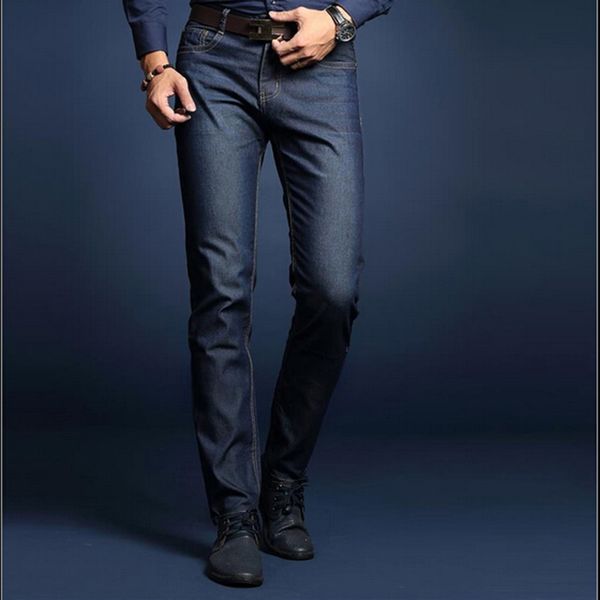 

2016 new summer business men jeans good quality solid denim jeans men lightweight business straight mens, Blue