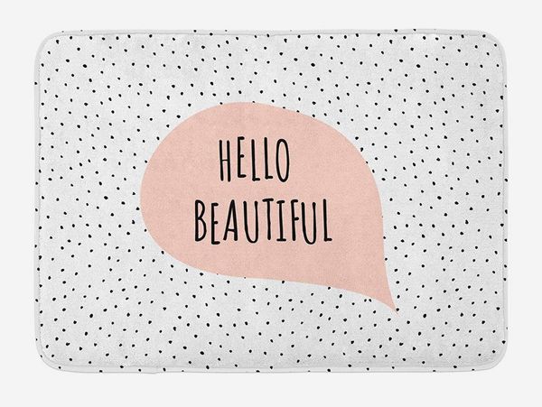

hello doormat romantic and motivational message in a pastel colored speech balloon hand drawn dots home decor floor mat rugs