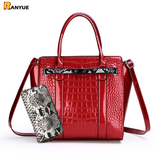 

patent leather ladies tote bag luxury crocodile pattern handbag and purses women designer classic serpentine lock shoulder bags