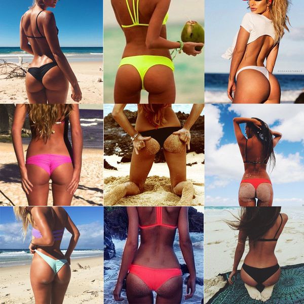 

women solid color thong bottom brazilian v cheeky ruched semi swimwear beachwear bathing swimming shorts for women