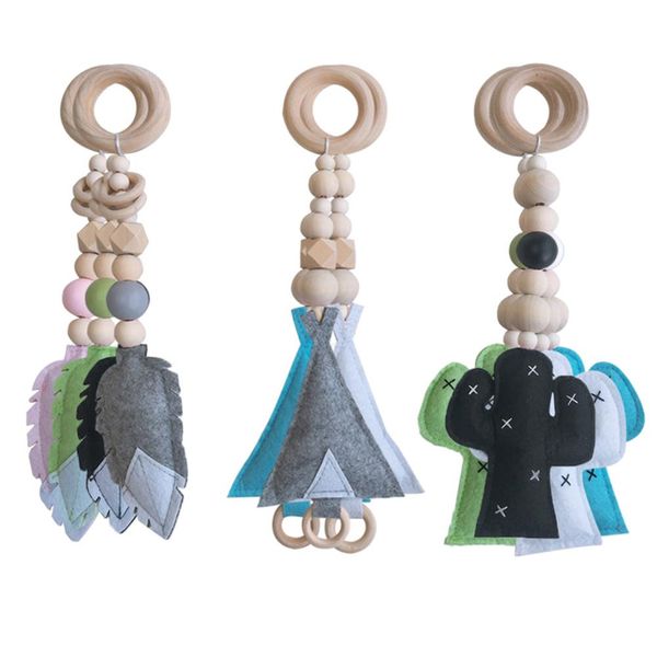 

3pcs cactus shape wooden beads cartoon solid wood felt fitness pendant kids room hanging decoration home decoration